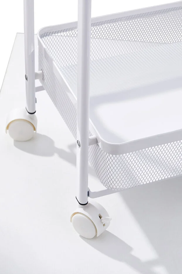 Cornella 3 Katlı Katlanır Beyaz Renk Metal Çok Amaçlı Organizer Tekerlekli Düzenleyici Dikdörtgen Sepet